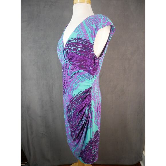 Ralph Lauren Womens Dress 14 Purple Blue Sheath Ruched Side Sleeveless - Picture 2 of 9